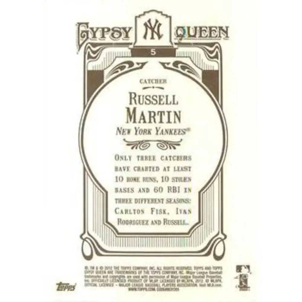 2012 Topps Gypsy Queen Russell Martin # 5 New York Yankees